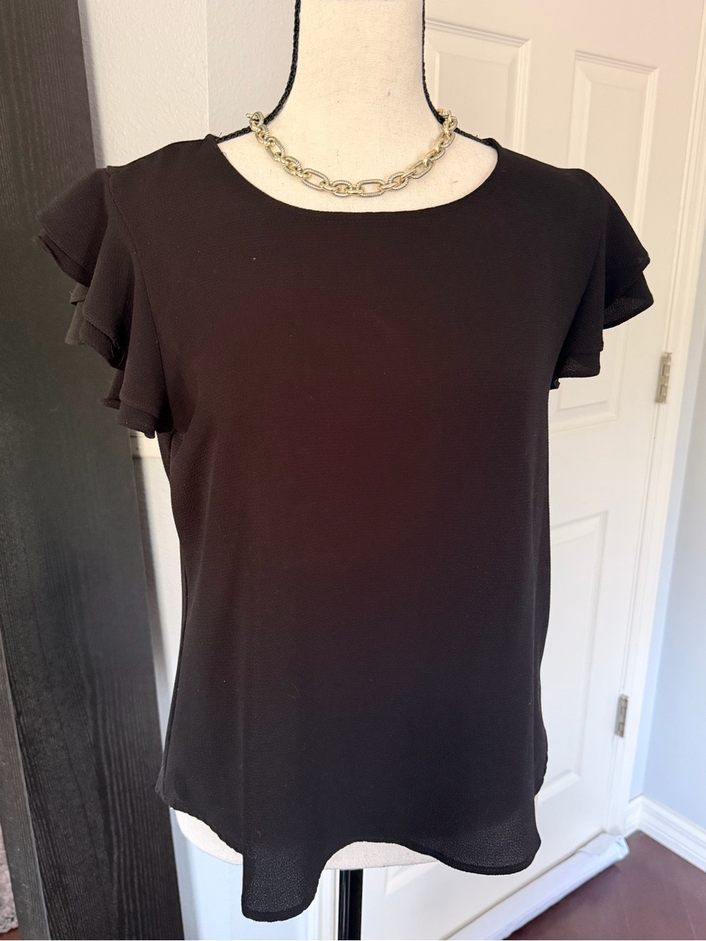 Black Flutter-Sleeve Scoop Neck Top
